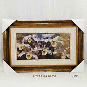 Liteda Da Brevi Signed Orchids Oil Painting w/ decent Wooden Frame. Brand New